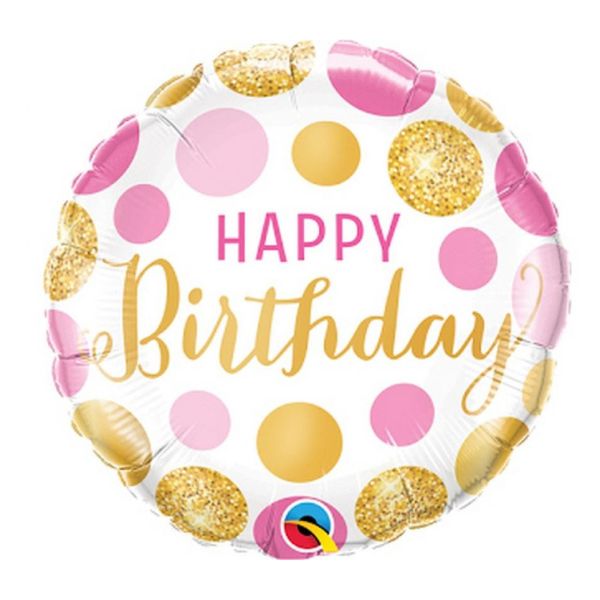 Bilde av Folieballonger 45,7cm &quot;happy Birthday Pink & Gold Dots&quot;